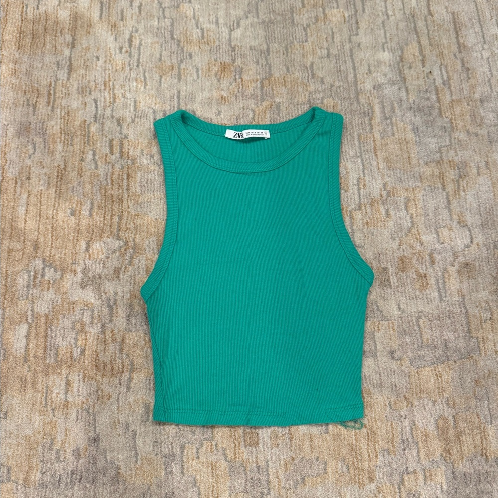 Zara Green Sleeveless Crop Tank Top
